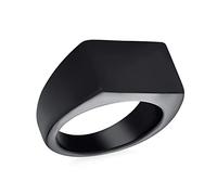 Bling Jewelry Anillo De Sello Negro Rectangular Con Iniciales Personalizadas Para Hombres Adolescentes De Acero Inoxidable Acabado Pulido Mate Personalizable