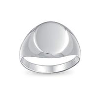 Bling Jewelry Anillo de Sello Ovalado Inicial Grabable Monograma Básico Simple de Plata de Ley .925 para Hombres Mujeres Adolescentes Acabado Pulido Brillante