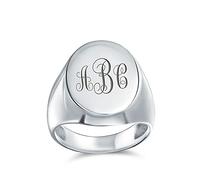 Bling Jewelry Anillo de Sello Ovalado Personalizado Grande Básico Simple con Monograma Grabable de Plata de Ley .925 para Hombres y Mujeres Grabado Personalizado