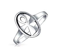 Anillo de Sello Ovalado Religioso Llave Eterna de la Vida Cruz Ankh Egipcia para Mujeres y Hombres de Plata Esterlina .925
