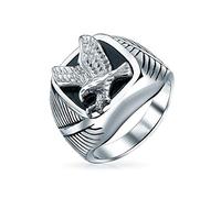 Anillo De Sello Patriótico Cuadrado Negro Con Águila Calva Estadounidense Para Hombre De Gran Tamaño Y Personalizado En Acero Inoxidable Plateado