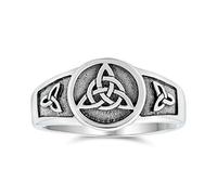 Bling Jewelry Anillo de sello personalizado unisex vikingo celta antiguo con nudo de la trinidad infinito triquetra para mujeres en plata de ley oxidada .925 personalizable