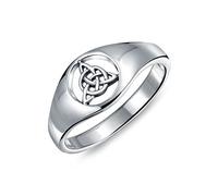 Bling Jewelry Anillo de Sello Personalizado Unisex Vikingo Celta Antiguo Nudo de la Trinidad Infinito Triquetra para Mujeres en Plata de Ley .925 Personalizable