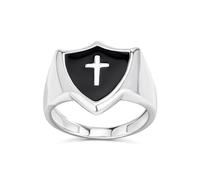 Anillo De Sello Personalizado Unisex Con Incrustaciones De Ónix Negro Religioso Cristiano Con Cruz Escudo Para Mujeres Hombres Y Adolescentes Plata Esterlina .925 Personalizable