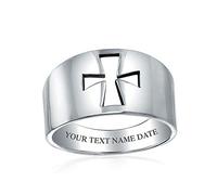 Bling Jewelry Anillo de Sello Religioso Simple Personalizado con Cruz Cristiana de San Juan para Mujeres y Hombres en Plata de Ley Grabado a Medida