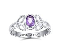 Bling Jewelry Anillo De Trinidad Trébol De Amatista Celta Púrpura Delicado Para Mujer Adolescente, Anillo De Banda Delgada 925 Plata Esterlina Grabado Personalizado