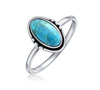 Bling Jewelry Anillo de Turquesa Azul con Cabujón Oval en Engaste Delicado de Estilo Bohemio Occidental para Mujeres y Adolescentes, Banda Delgada de 1MM en Plata de Ley .925 Oxidada