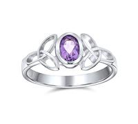 Bling Jewelry Anillo Delicado De Trinidad Celta Púrpura Amatista Triquetra Para Mujeres Adolescentes. Anillo De Banda Delgada De Plata Esterlina .925