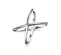Bling Jewelry Anillo Delicado Fino Abierto Moderno Simple Geométrico Atómico X Cruzado Para Adolescentes Para Mujeres .925 Plata Esterlina