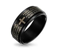 Bling Jewelry Anillo Giratorio De Acero Inoxidable Negro Con Cruz Y Padre Nuestro Religioso Personalizado Unisex Para Hombres Mujeres Y Adolescentes