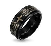 Bling Jewelry Anillo Giratorio Personalizado Unisex Religioso Padre Nuestro Cruz Para Hombres Mujeres Adolescentes Tono Negro Plata Acero Inoxidable Grabado Personalizado