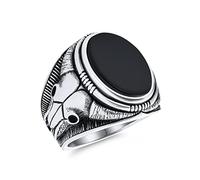 Bling Jewelry Anillo Personalizado Para Hombres Con Óvalo De Ónix Negro Piedra Preciosa De Cuerno De Vaca De Texas Búfalo Antílope Y Cabra Hecho En Turquía De Plata Esterlina .925 Y Personalizable