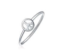 Bling Jewelry Anillo Retro Minimalista De Plata De Ley .925 Con Símbolo Abierto De La Paz Mundial Y Banda De 1MM Para Mujeres Adolescentes