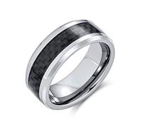 Bling Jewelry Anillos De Boda De Titanio Con Incrustación De Fibra De Carbono Negro Gris Con Diseño Geométrico Para Hombres Para Mujeres Confort 8Mm