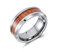 Bling Jewelry Anillos de Boda de Titanio con Incrustación de Madera de Koa para Hombres y Mujeres Tono Plateado Ajuste Cómodo 8MM