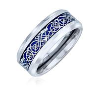 Bling Jewelry Anillos De Boda De Titanio Con Incrustaciones De Nudo Celta Azul Plata Para Hombres Para Mujeres Confort 8Mm