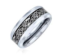 Bling Jewelry Anillos De Boda De Titanio De Dos Tonos De Plata Negro Con Nudo Celta Incrustación De Dragón Para Hombres Para Mujeres Confort 8Mm