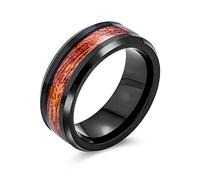 Bling Jewelry Anillos de boda de titanio negro con incrustación de madera de koa para hombres y mujeres ajuste cómodo 8MM