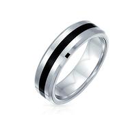 Bling Jewelry Anillos de boda de titanio para parejas con rayas bicolor en negro y plata para hombres y mujeres, ajuste cómodo de 6MM