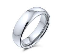 Bling Jewelry Anillos de boda de titanio para parejas, cúpula simple y lisa, para hombres y mujeres, tono plateado pulido, ajuste cómodo, 6MM