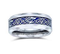 Bling Jewelry Anillos De Boda De Titanio Personalizados Con Incrustaciones De Nudo Celta Dragón Azul Para Parejas Ajuste Confort 8Mm Grabado Personalizado