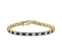 Bling Jewelry Azul Blanco Alternando Zafiro Cúbico Redondo Zirconia 12.00 Ct 4 Puntas Cesta Set Solitario Aaa Cz Pulsera De Tenis Para Las Mujeres Prom Novia 14K Chapado En Oro 7.5 Pulgadas