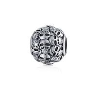 Bling Jewelry Barril Redondo Multi Esqueleto Calaveras Diámetro De Los Muertos Charm Bead Para Mujer Oxidado .925 Plata Esterlina Se Adapta A Pulsera Europea