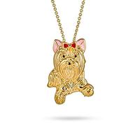 Bling Jewelry Bff Best Friend Animal Rosa Lazo Mascota Yorkshire Terrier Shih Tzu Perro Collar Colgante Para Mujer Adolescente 14K Bañado En Oro