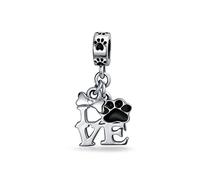 Bling Jewelry Bff Mascota Amante De Los Animales Negro Perro Gato Cachorro Gatito Te Amo Impresión De La Pata Colgante Charm Bead Mujer Adolescente Esmalte .925 Plata Encaja Europea Pulsera