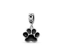 Bling Jewelry Bff Pet Lover Animal Negro Perro Gato Cachorro Gatito Pata Imprimir Colgante Charm Bead Mujer Adolescente Esmalte .925 Plata Se Adapta Pulsera Europea