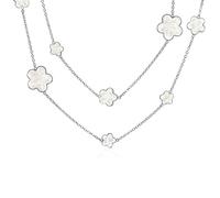 Blanco Trébol De La Flor De Latón Plateado Largo De La Estación De La Taza De Estaño De La Cadena De Envoltura De Capa Collar Para Mujer De 42 Pulgadas