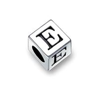 Bling Jewelry Bloque De La Letra E Del Alfabeto Inicial Del Encanto De Cuentas Para Las Mujeres Para Adolescentes .925 Plata Esterlina Para Pulsera Europea