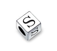 Bling Jewelry Bloque De La Letra S Del Alfabeto Inicial Del Encanto De Cuentas Para Las Mujeres Para Adolescentes .925 Plata Esterlina Para Pulsera Europea