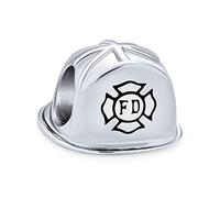 Bling Jewelry Bomberos Departamento De Bomberos Casco De Bomberos Charm Bead Para Mujer Para Esposa Oxidado .925 Plata De Ley Se Adapta A Pulsera Europea