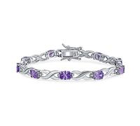 Bling Jewelry Brazalete de tenis infinito alternado con circonitas cúbicas AAA ovaladas púrpura amatista simulada de 9 quilates para mujer para novia en plata de ley .925 de 7 pulgadas.