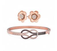 Bling Jewelry Brazalete Romántico De Nudo De Amor Infinito De Circonia Cúbica CZ De Tres Tonos Y Conjunto De Joyas De Aretes De Pétalo Removible Para Mujeres Adolescentes Chapado En Oro Rosa