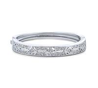 Bling Jewelry Brazalete Vintage Estilo Deco para Novia, Fiesta, Vacaciones para Mujeres, Circonita Cúbica CZ, Latón Chapado en Tono Plateado