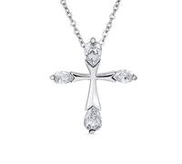Bling Jewelry Bridal Christian Religiosa Cubic Zirconia Aaa Cz Lágrima Cruz Collar Colgante Para Mujeres Boda Adolescente .925 Plata De Ley