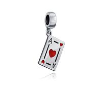Bling Jewelry Buena Suerte As De Corazónes De Póquer Jugador De Cartas De Viajes De Casino Colgante Charm Bead Plata Esterlina Se Ajusta Pulsera Europea