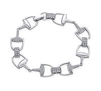 Bling Jewelry Caballo Snaffle Bits Ecuestre Pulsera De Enlace Para Las Mujeres De Regalo De La Vaca De Circonio Cúbico Cz Pave .925 Plata Esterlina