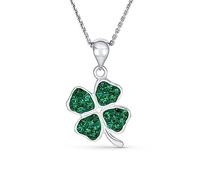 Bling Jewelry Celta De San Patricio Irlandés Buena Suerte Sparkling Verde Cristal Trébol Colgante Dije Collar Para Mujeres Adolescentes .925 Plata De Ley