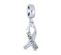 Bling Jewelry Cinta Y Palabra: Cáncer De Mama Superviviente Esperanza Colgante Charm Bead - .925 Plata De Ley - Compatible Con Pulseras Europeas - Simbólico Esperanza Joyería Para La Mujer