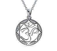 Bling Jewelry Círculo Redondo Sánscrito Símbolo Yoga Medallón Aum Om Ohm Collar Colgante Para Mujeres Adolescentes Oxidado .925 Plata De Ley