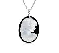 Bling Jewelry Clásico Antiguo Estilo Victoriano De La Vendimia Negro Blanco Retrato De La Mujer Tallada Camafeo Colgante Collar Para Mujer .925 Plata De Ley