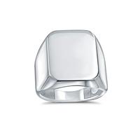 Bling Jewelry Clásico Ejecutivo Geométrico Personalizar Grabar Rectángulo Grande Simple Personalizar Inicial Monograma Signet Anillo Para Hombres Pulido Brillo .925 Plata De Ley