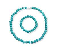 Bling Jewelry Clásico Elegante Simulacro De Color Azul Turquesa 7Mm Bolas Abalorios Strand Collar Stretch Pulseras Conjunto Occidental Joyería Para La Mujer .Silver Plated Cierres