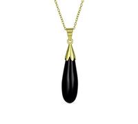 Bling Jewelry Clásico Y Simplista Collar Colgante De Forma Alargada De Lágrima Con Piedra Semipreciosa Negra Ónix Joyería Occidental Para Mujeres Bañado En Oro De 14K Y Plata Esterlina .925