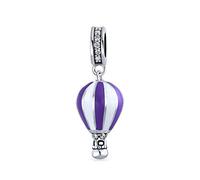 Bling Jewelry Colgante De Abalorio De Globo Aerostático De Cristal Blanco Y Morado Para Mujeres En Viaje De Vacaciones. Esmalte De Plata Esterlina .925 Adecuado Para Pulseras Europeas
