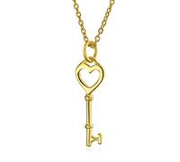 Bling Jewelry Colgante de collar con llave romántica simple para abrir tu corazón, para mujeres, adolescentes, novia, chapado en oro amarillo de 14K, plata de ley .925