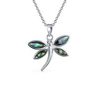 Bling Jewelry Colgante de Collar de Mariposa Libélula Luciérnaga con Incrustación de Concha de Abulón Arcoíris para Mujeres para Adolescentes .925 Plata de Ley con Cadena